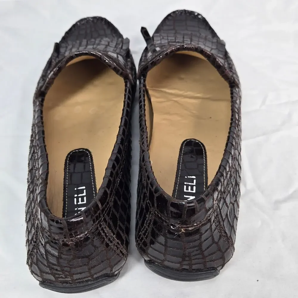 VanEli Brown Croc Embossed Patent Leather Loafers Moccasin Flats Women Size 9.5M